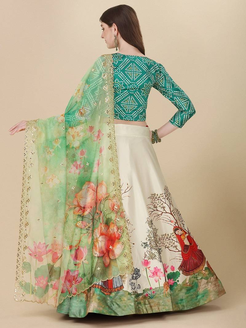 Green Digital Printed Embroidered Lehenga Choli Set With Dupatta