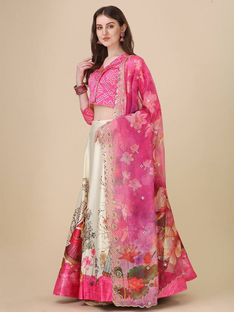 Pink Digital Printed Lehenga Choli Set With Dupatta