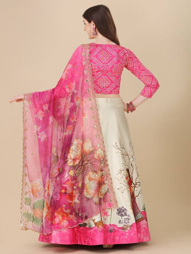 Pink Digital Printed Lehenga Choli Set With Dupatta
