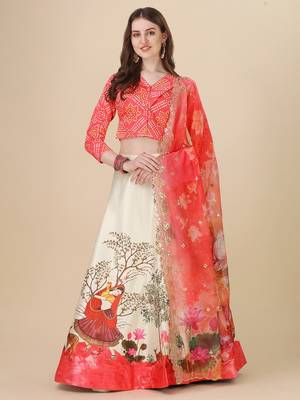 Red Digital Printed Lehenga Choli Set With Dupatt 1