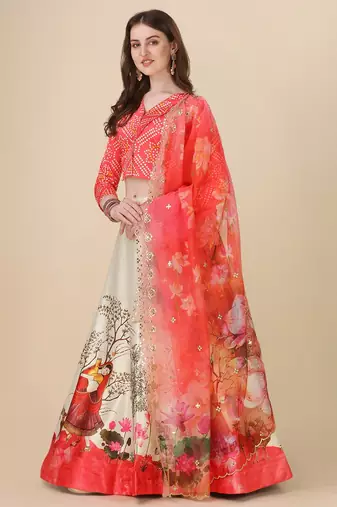 Red Digital Printed Lehenga Choli Set With Dupatt