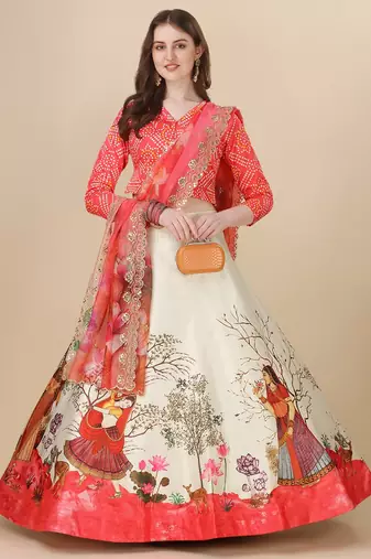 Red Digital Printed Lehenga Choli Set With Dupatt