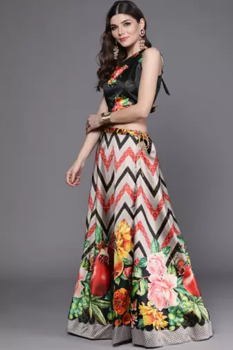 Black Digtial Printed Lehenga Choli Set With Dupatta