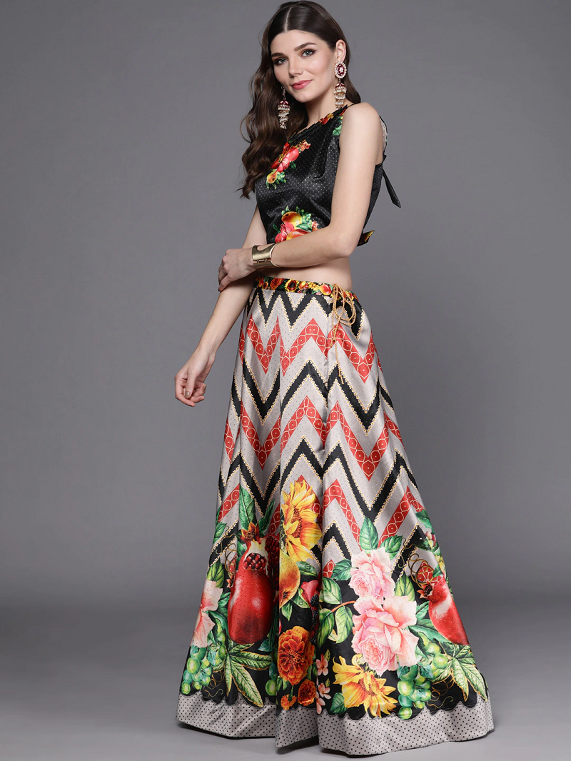Black Digtial Printed Lehenga Choli Set With Dupatta