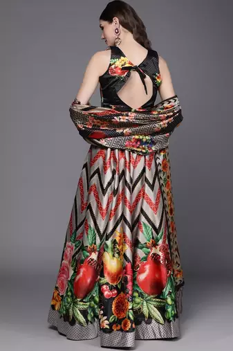 Black Digtial Printed Lehenga Choli Set With Dupatta
