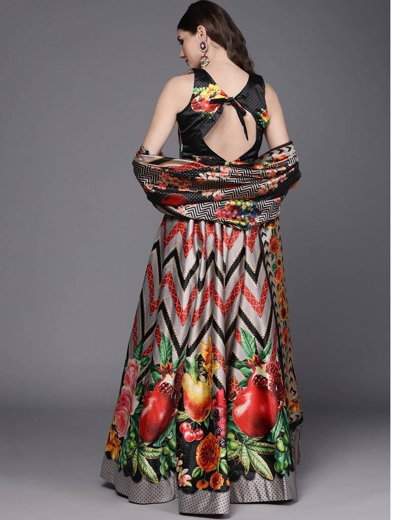 Black Digtial Printed Lehenga Choli Set With Dupatta