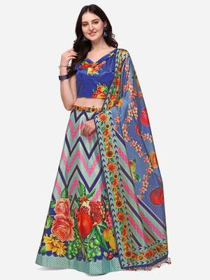 Blue Digtial Printed Lehenga Choli Set With Dupatta 1