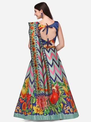 Blue Digtial Printed Lehenga Choli Set With Dupatta 3