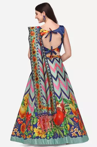 Blue Digtial Printed Lehenga Choli Set With Dupatta