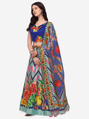 Blue Digtial Printed Lehenga Choli Set With Dupatta 4