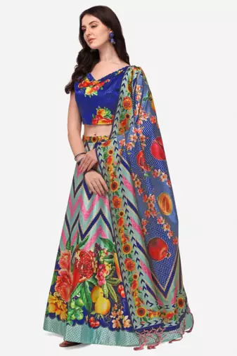 Blue Digtial Printed Lehenga Choli Set With Dupatta