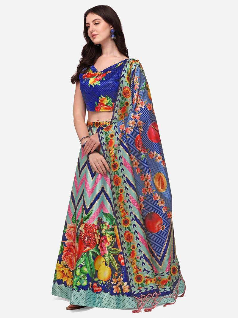 Blue Digtial Printed Lehenga Choli Set With Dupatta