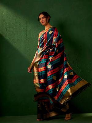 Black Color Weaving Work Faux Banarasi Silk Saree With Blouse 1