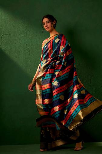 Black Color Weaving Work Faux Banarasi Silk Saree With Blouse