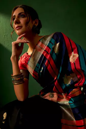 Black Color Weaving Work Faux Banarasi Silk Saree With Blouse