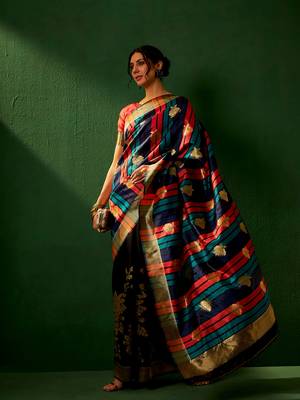 Black Color Weaving Work Faux Banarasi Silk Saree With Blouse 3