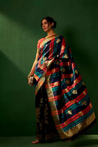 Black Color Weaving Work Faux Banarasi Silk Saree With Blouse