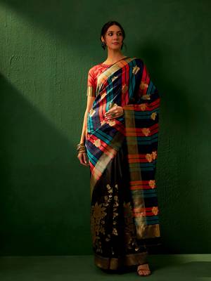 Black Color Weaving Work Faux Banarasi Silk Saree With Blouse 4