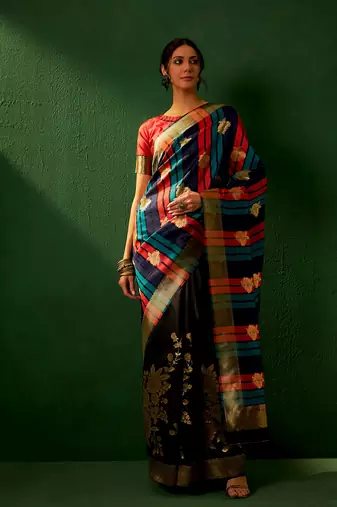 Black Color Weaving Work Faux Banarasi Silk Saree With Blouse