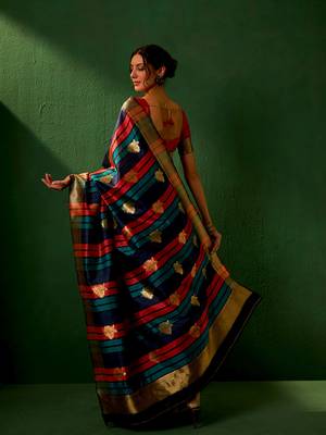 Black Color Weaving Work Faux Banarasi Silk Saree With Blouse 5