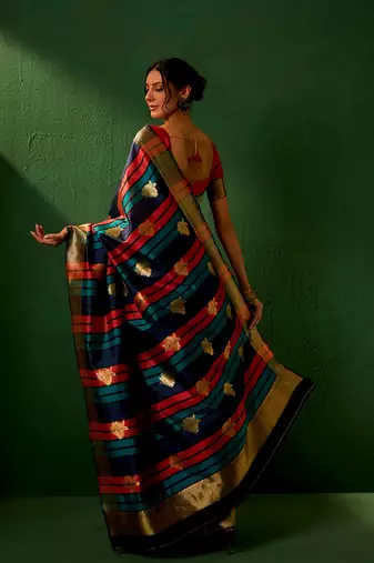Black Color Weaving Work Faux Banarasi Silk Saree With Blouse