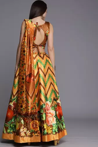 Mustard Digtial Printed Lehenga Choli Set With Dupatta