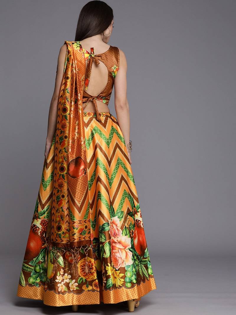 Mustard Digtial Printed Lehenga Choli Set With Dupatta