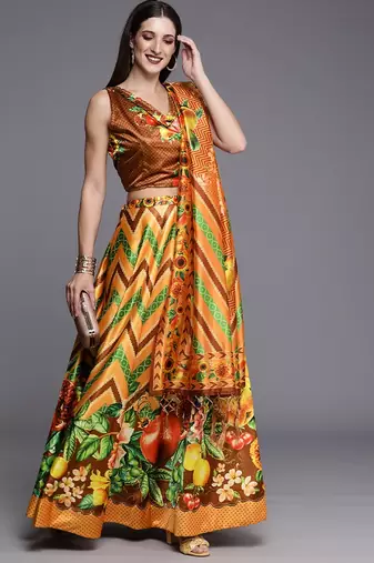 Mustard Digtial Printed Lehenga Choli Set With Dupatta
