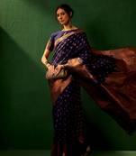 Navy Blue Color Weaving Work Faux Banarasi Silk Saree With Blouse