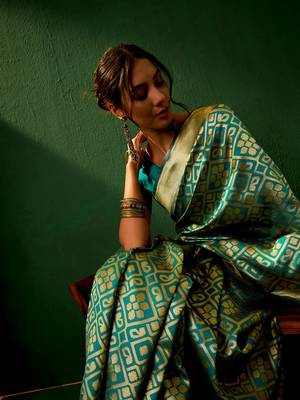 Green Color Weaving Work Faux Banarasi Silk Saree With Blouse 1