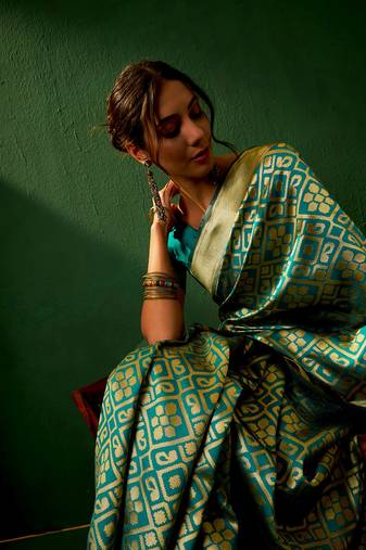 Green Color Weaving Work Faux Banarasi Silk Saree With Blouse