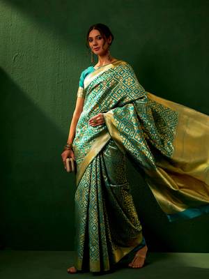 Green Color Weaving Work Faux Banarasi Silk Saree With Blouse 2