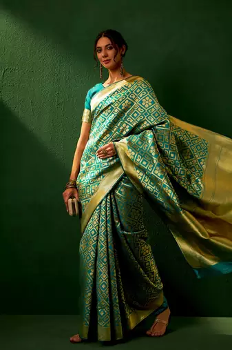 Green Color Weaving Work Faux Banarasi Silk Saree With Blouse