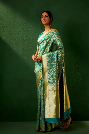 Green Color Weaving Work Faux Banarasi Silk Saree With Blouse