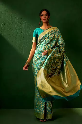 Green Color Weaving Work Faux Banarasi Silk Saree With Blouse