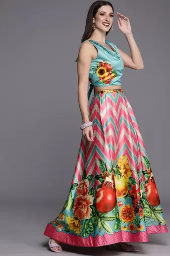 Pink Digtial Printed Lehenga Choli Set With Dupatta