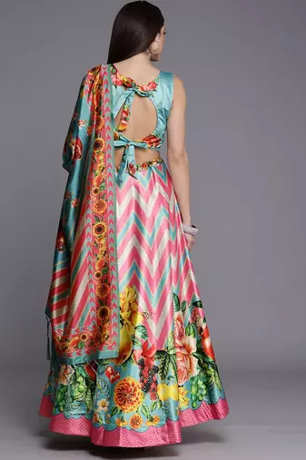 Pink Digtial Printed Lehenga Choli Set With Dupatta