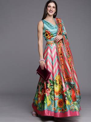 Pink Digtial Printed Lehenga Choli Set With Dupatta 4
