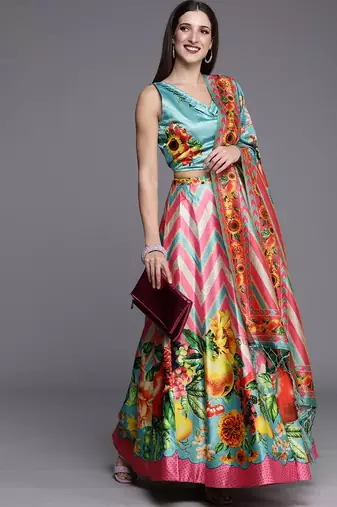Pink Digtial Printed Lehenga Choli Set With Dupatta