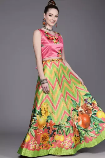 Parrot Green Digtial Printed Lehenga Choli Set With Dupatta
