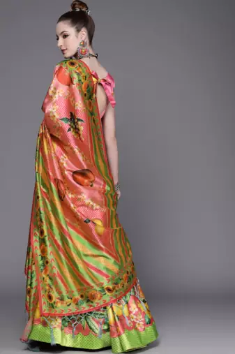 Parrot Green Digtial Printed Lehenga Choli Set With Dupatta