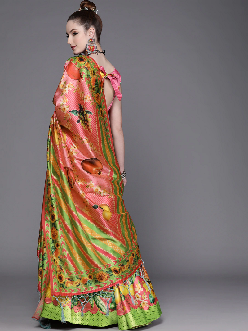 Parrot Green Digtial Printed Lehenga Choli Set With Dupatta