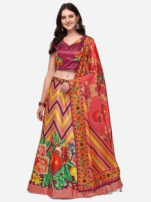 Wine Digtial Printed Lehenga Choli Set With Dupatta 1