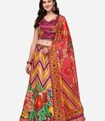Wine Digtial Printed Lehenga Choli Set With Dupatta