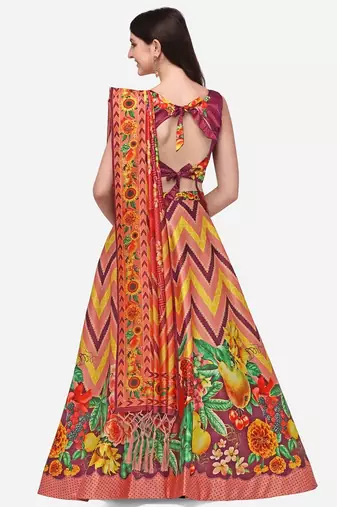Wine Digtial Printed Lehenga Choli Set With Dupatta