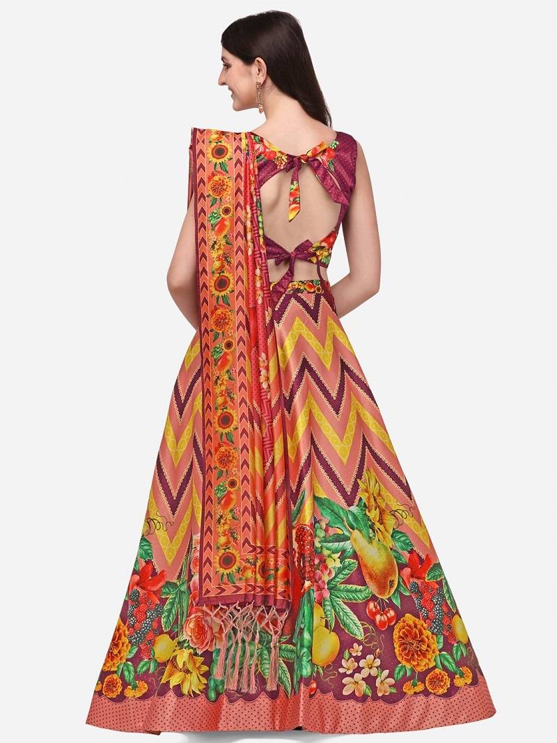 Wine Digtial Printed Lehenga Choli Set With Dupatta