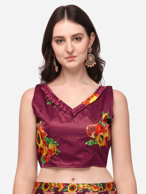 Wine Digtial Printed Lehenga Choli Set With Dupatta 4