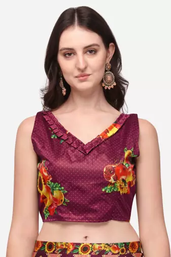 Wine Digtial Printed Lehenga Choli Set With Dupatta