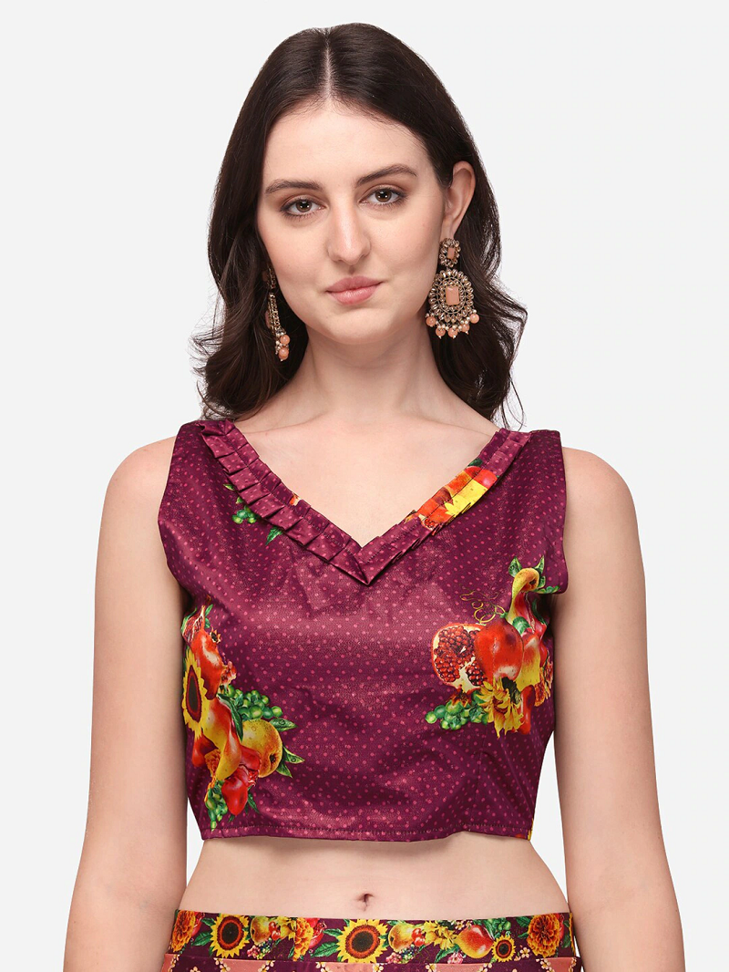 Wine Digtial Printed Lehenga Choli Set With Dupatta