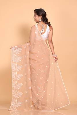 Supernet cotton embroidery saree(Brown) 4